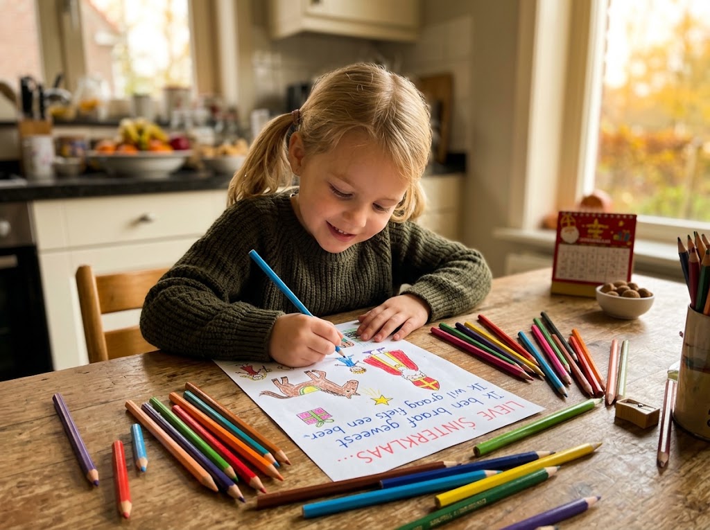 Child writing a letter to Saint Nicholas
